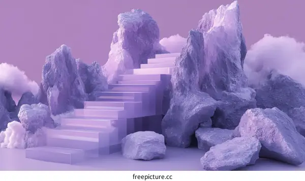 Abstract Purple Stone Steps in Soft Cloudscape