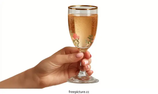 A Womans Hand Holds a Champagne Flute