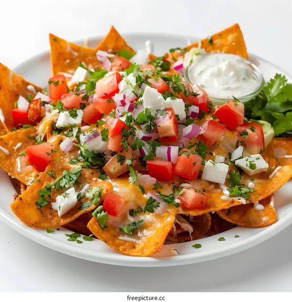 Plate of Loaded Nachos with Cheese and Toppings