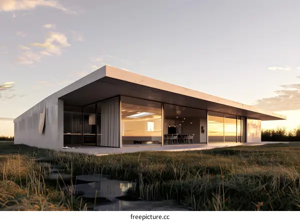 Modern House Architecture Design With Glass Walls And A Skylight