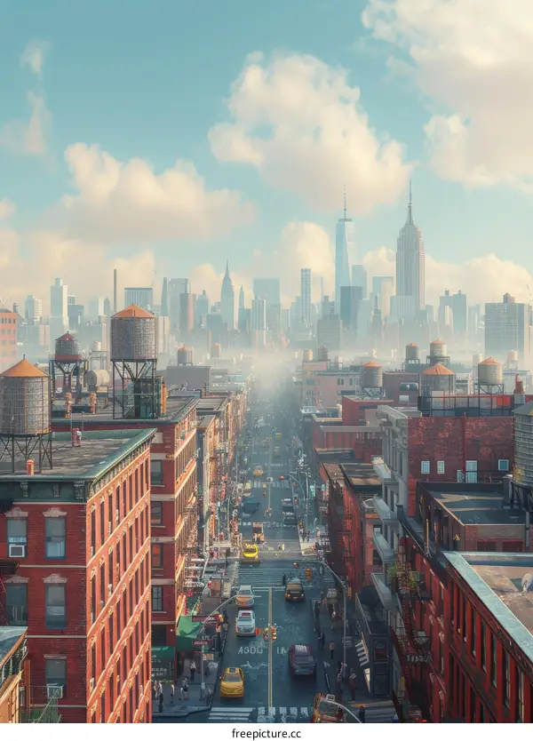 New York City Street Scene with People and Cars