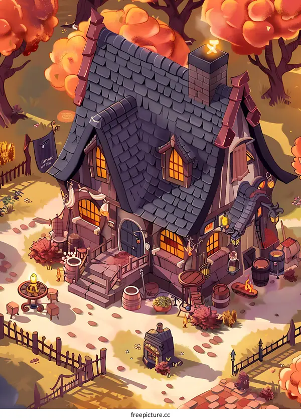 Cozy Autumn Cottage Illustration