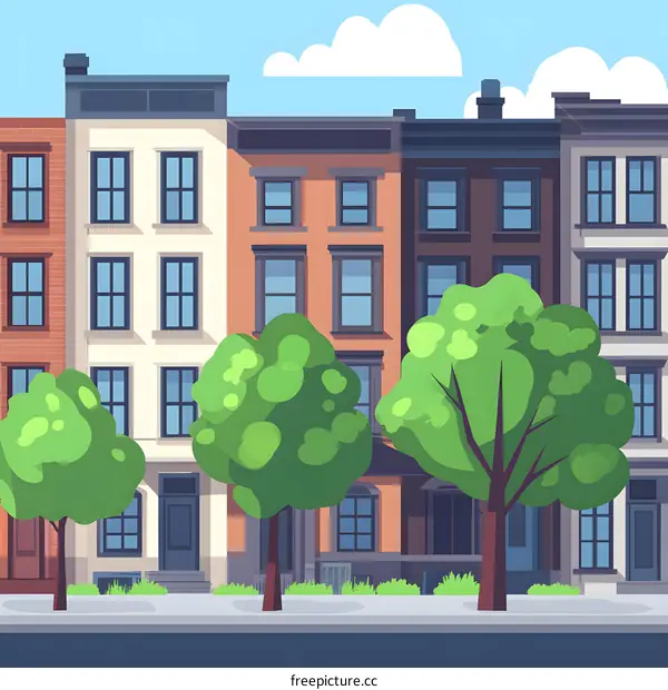 Street View of Classic Row Houses with Green Trees