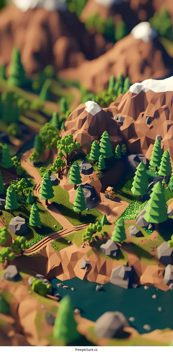 Low Poly Mountain Landscape Illustration
