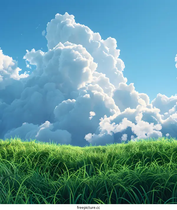 Beautiful green field under blue sky with white clouds