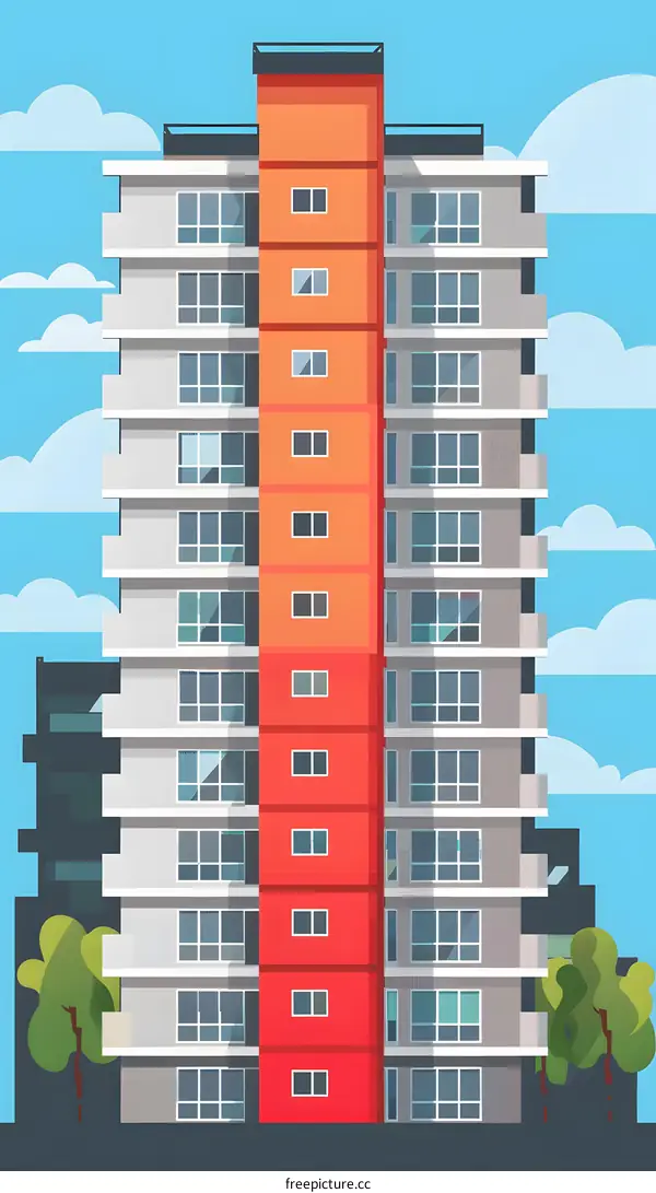Modern Apartment Building Illustration With Blue Sky Background