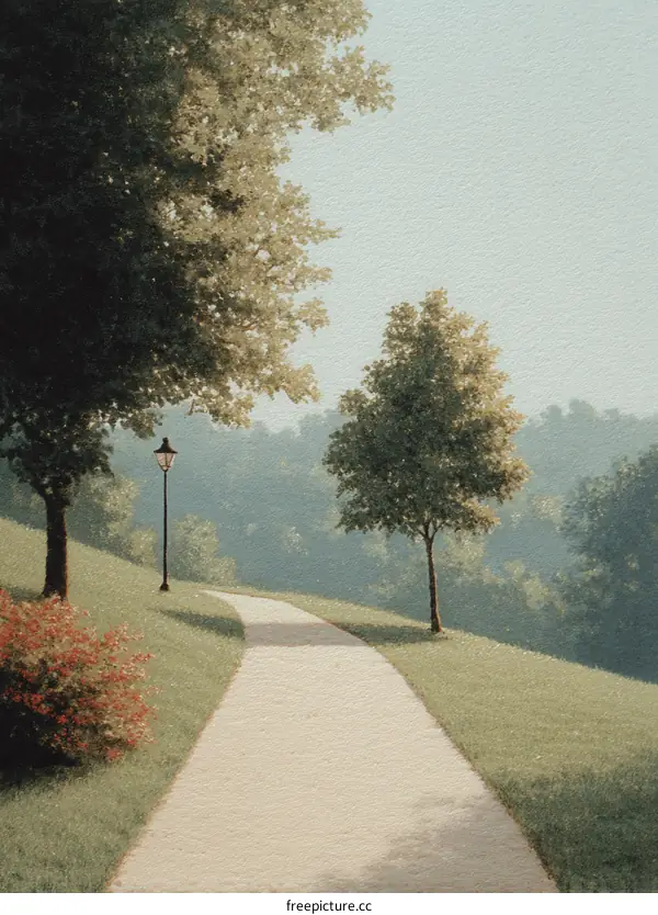 Serene Park Pathway in Morning Light
