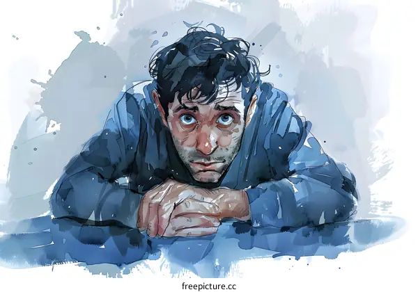 Illustration of a man looking sad with his chin resting on his crossed arms.