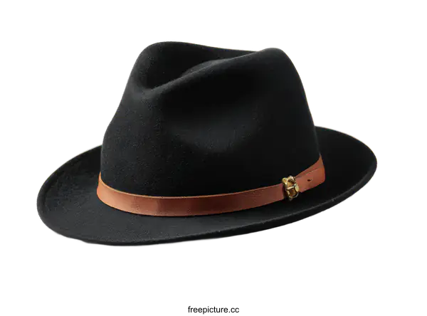 [Transparent Background PNG]Elegant Black Fedora with Tan Leather Band