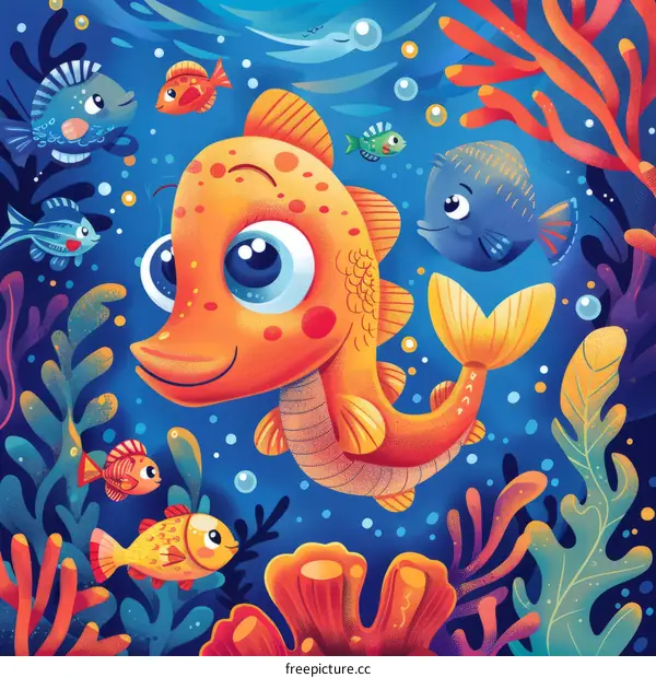 Illustration of a group of fish swimming in a coral reef