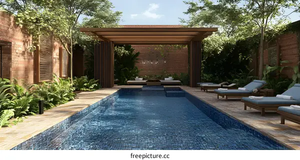 Modern Swimming Pool Design with a Wooden Pergola