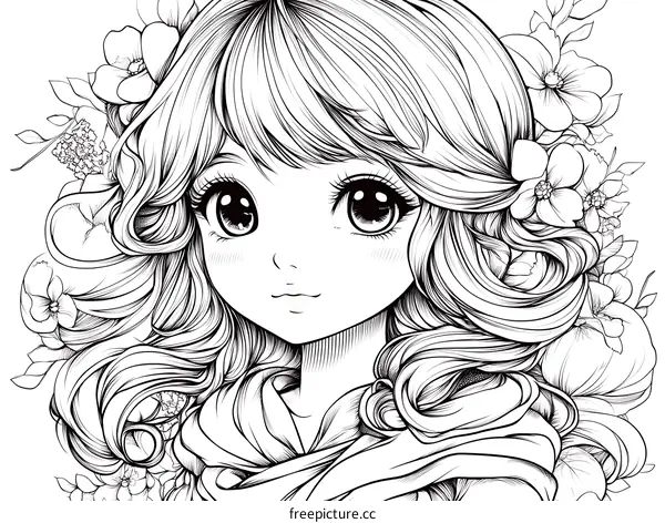 Anime Girl with Floral Crown Illustration