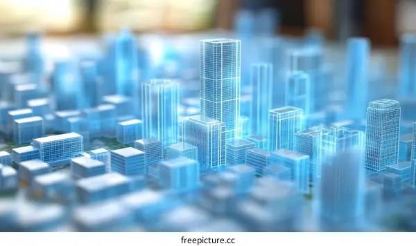 Digital Cityscape Illustration with Transparent Buildings