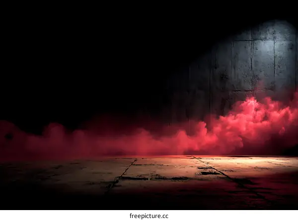 Dark Concrete Studio with Red Smoke
