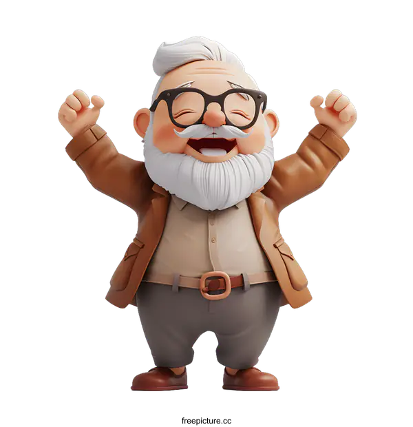 [Transparent Background PNG]Happy Elderly Cartoon Character 3D Rendering Illustration
