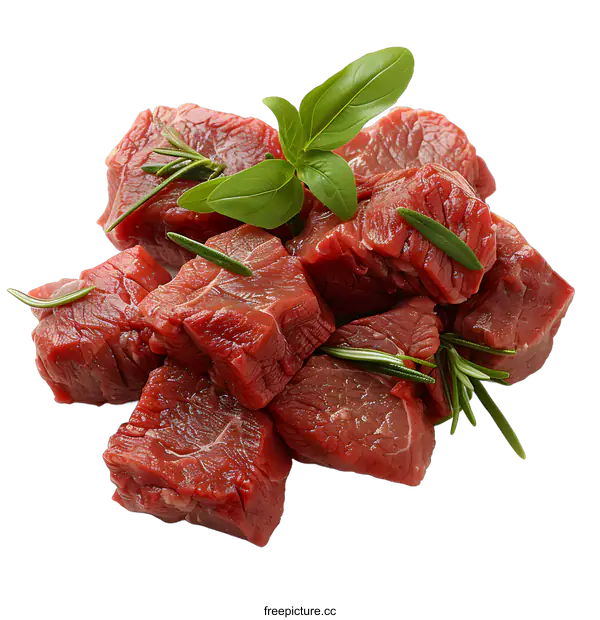 [Transparent Background PNG]Beef chunks with rosemary and basil