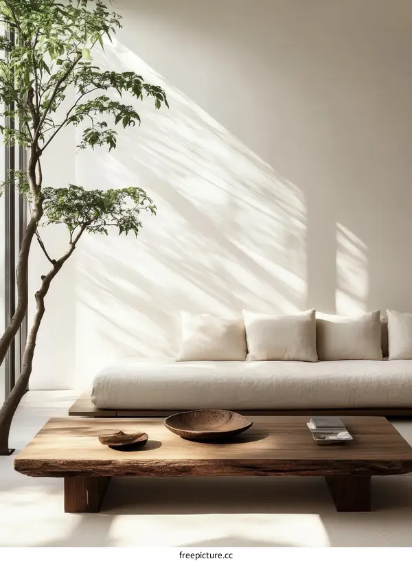 Modern Minimalist Living Room with Wooden Furniture