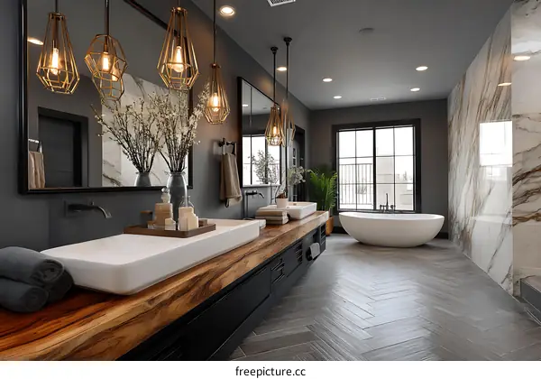 Modern Luxury Bathroom Design with Wooden Vanity