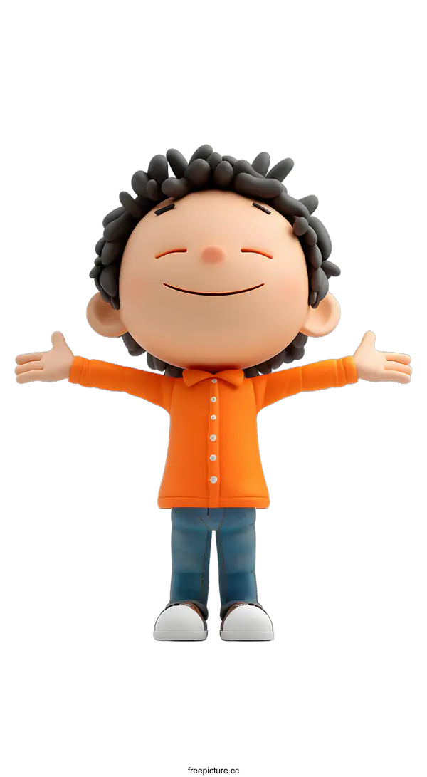 [Transparent Background PNG]3D Cartoon Boy with Open Arms