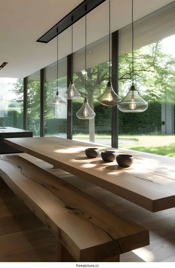 Modern Dining Room Interior Design with Wooden Table and Bench