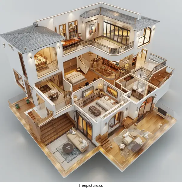 3 Storey Modern Residential Architecture Interior Design Effect Picture