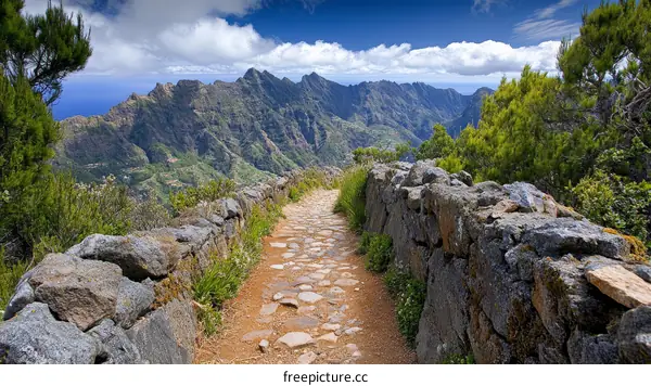 Mountain Hiking Trail in a Sunny Landscape