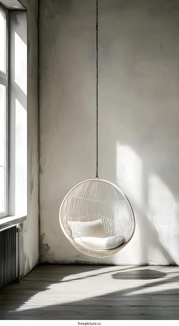 White Hanging Chair in a Room with Sunlight