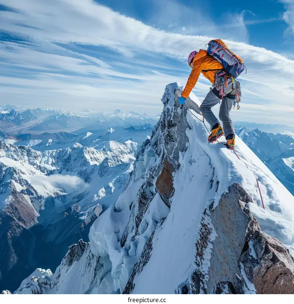 Mountaineer on a Summit Ridge