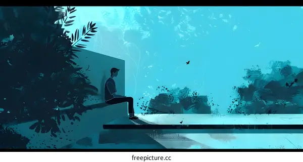 Silhouette of a Man Sitting on a Bench Looking at a Butterfly