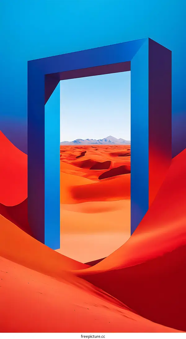 Blue Frame Window Looking Out to Desert