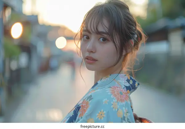 Japanese Woman in a Kimono Looking Over Her Shoulder