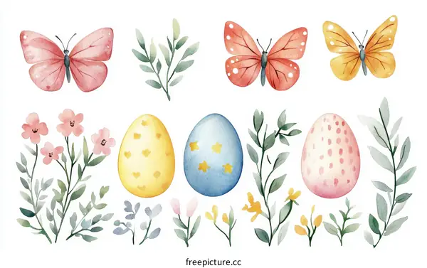 Easter Watercolor Decorations and Elements