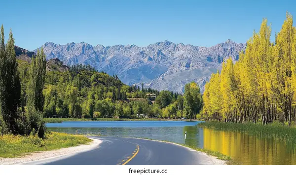 Serene Mountain Lake Scenic Road