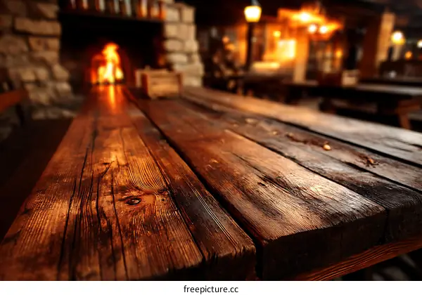 Rustic Wooden Table Top in a Cozy Restaurant