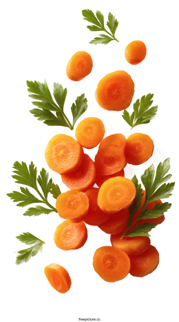 [Transparent Background PNG]Freshly Sliced Carrots with Parsley