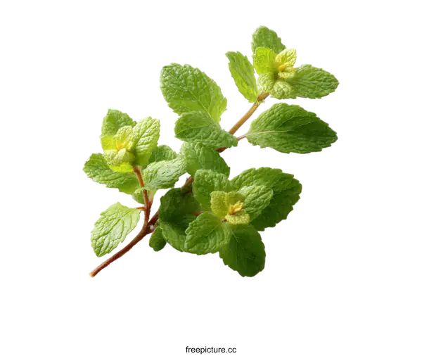 [Transparent Background PNG]Fresh Mint Sprig Close-up on White Background
