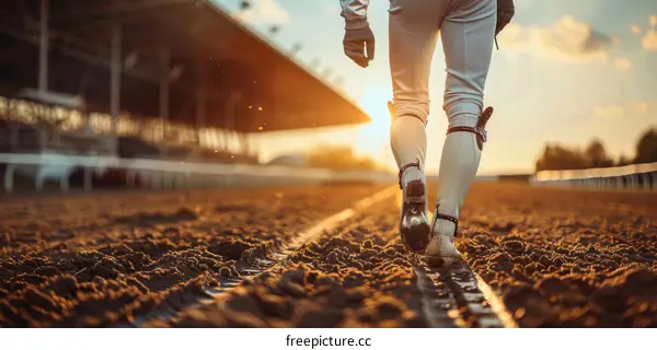 Equestrian walking on a dirt track during a race