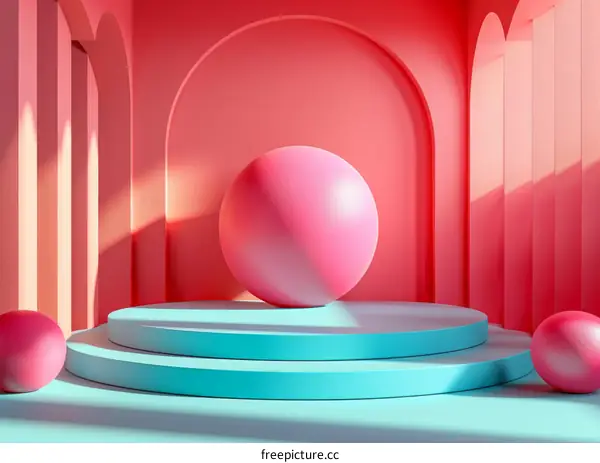 3D Pink and Turquoise Minimalist Scene with Sphere