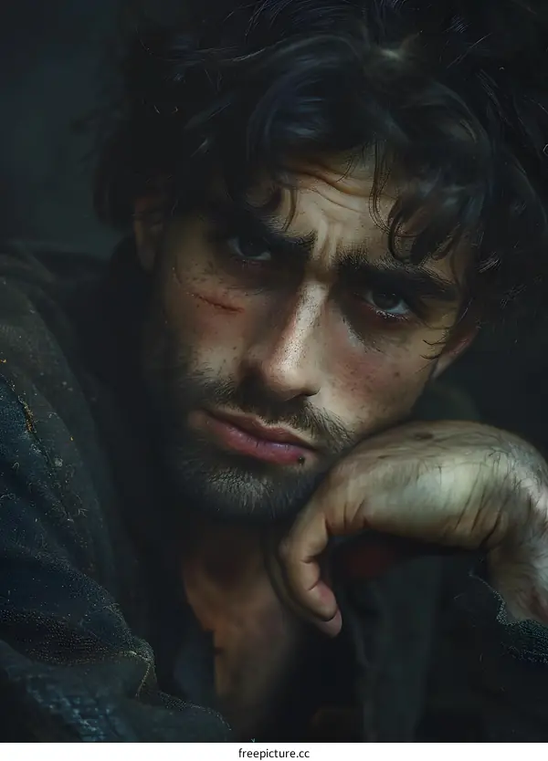 Portrait of a young man with scars on his face