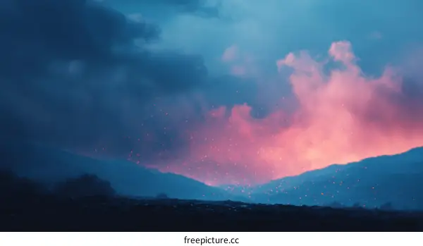 Volcanic Eruption Landscape at Dusk
