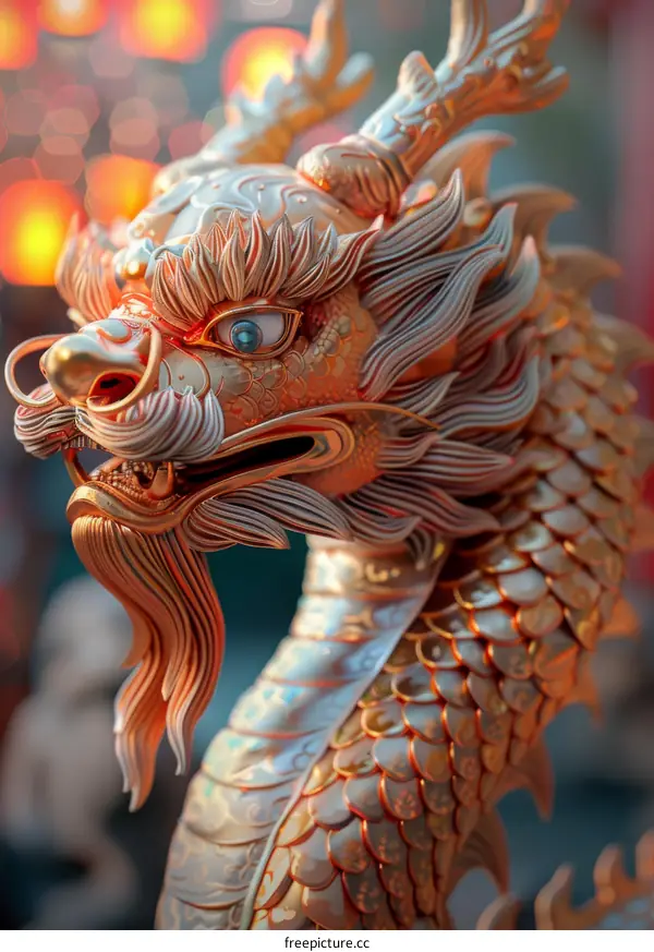 Golden Chinese Dragon Holding a Pearl