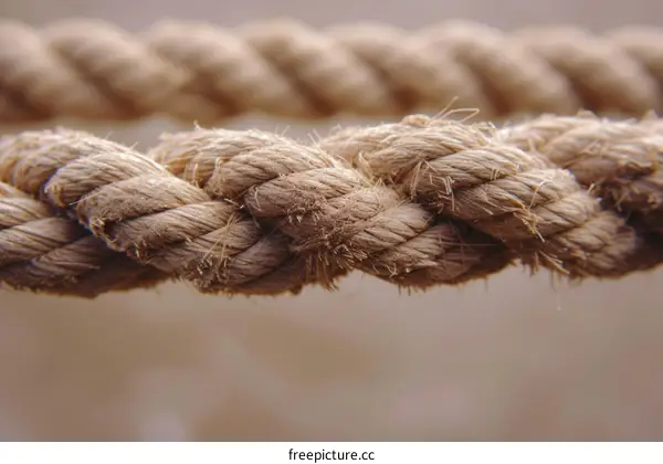 Close up of a thick rope made of natural fibers