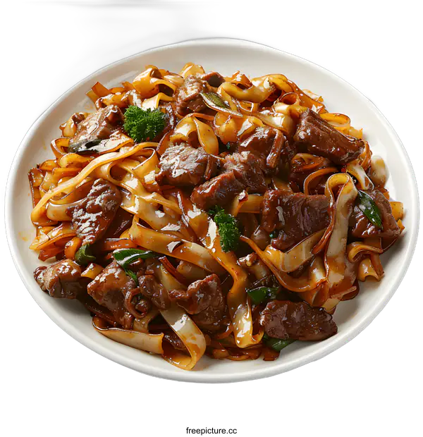 [Transparent Background PNG]Beef with Rice Noodles on White Background