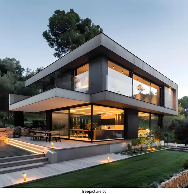 Modern House With Glass Walls and Terrace