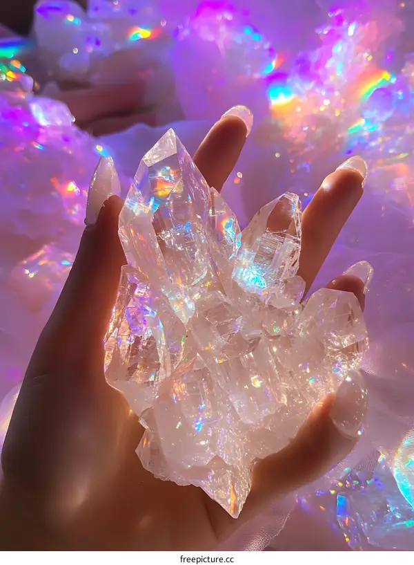 Sparkling Crystal Cluster Held in Hand