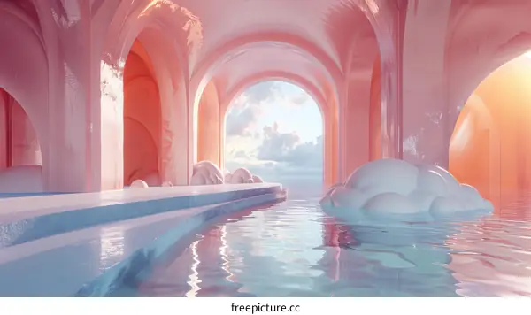 Pink Dreamy Architectural Fantasy Landscape
