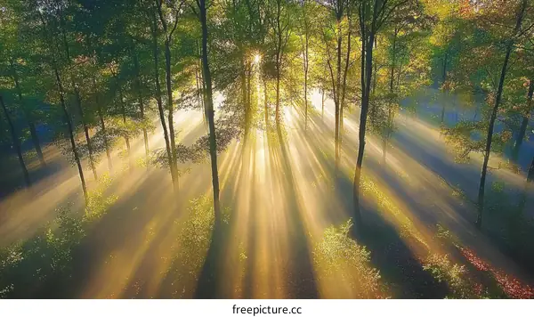 Sunlight Piercing Through the Forest Canopy