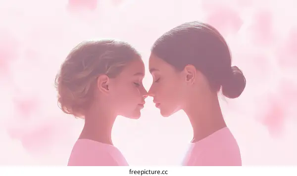 Two Girls Face to Face Close Up Portrait