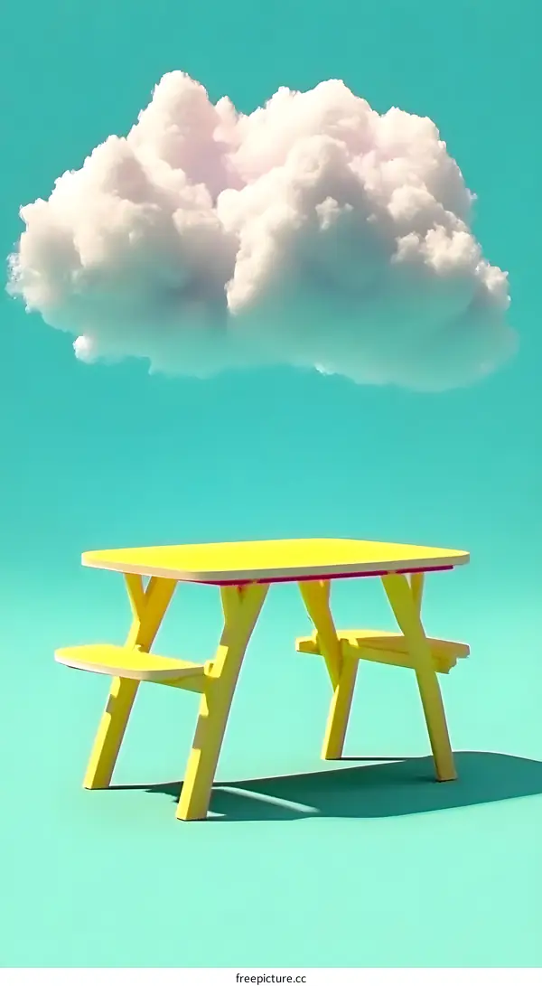 Yellow Picnic Table with Cloud Above