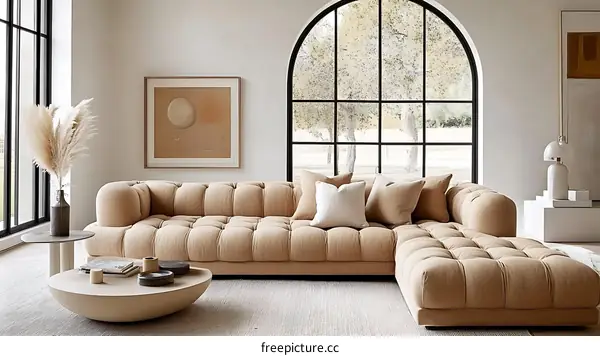 Modern Beige Sectional Sofa in a Stylish Living Room